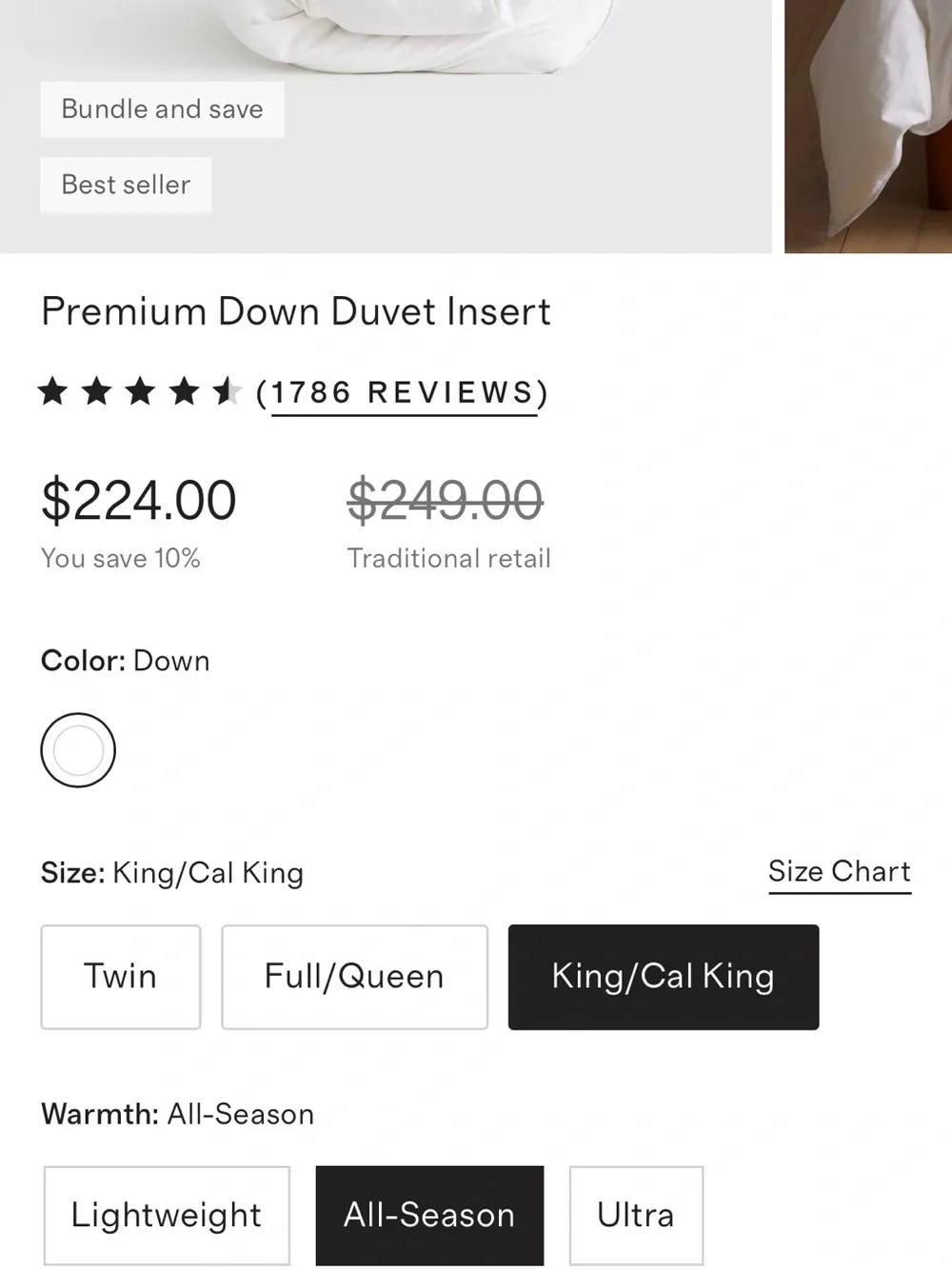 New! Quince Premium Down White Comforter - All Season King / Cal King